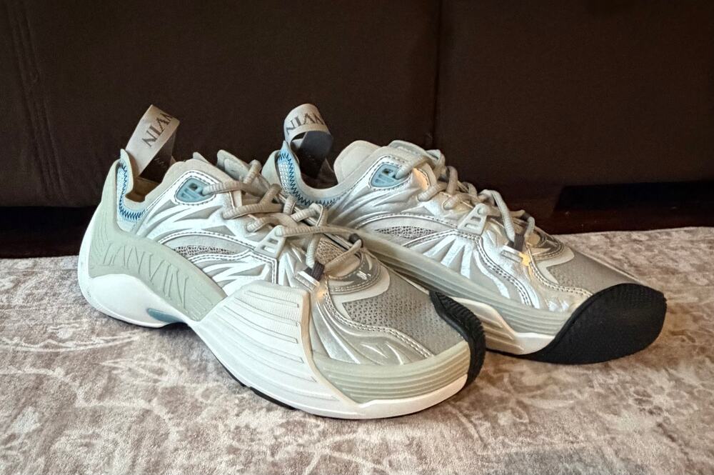$1,195 NIB Lanvin Silver Flash-X Low Top Leather Sneakers Shoes Size 13 (46)